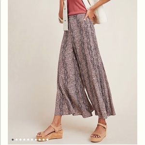 ANTHROPOLOGIE Skirted Wide-Leg Pants Reptile Snake Print Taupe & Cream 24W NWT